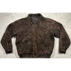 Vintage Leather Works Bomber Jacket Mens Large Brown Patchwork Genuine Leather